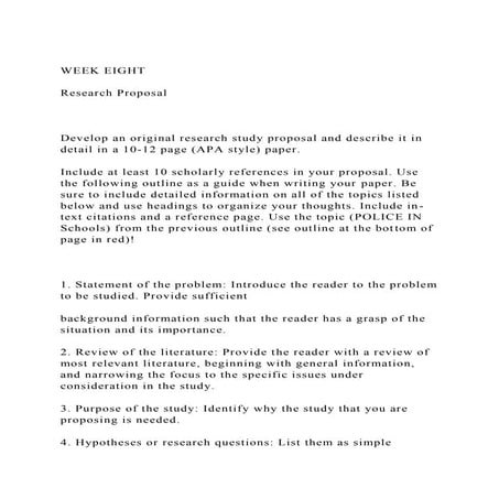 WEEK EIGHTResearch ProposalDevelop an original researc.docx