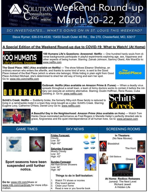 Weekend Round Up Newsletter - March 20 - 22, 2020