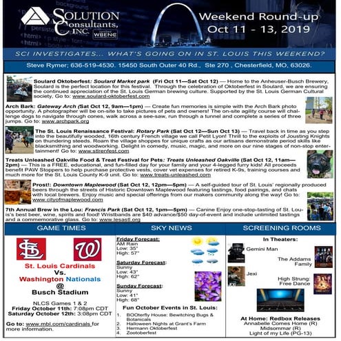 Weekend Round Up Newsletter - October 11 -13, 2019