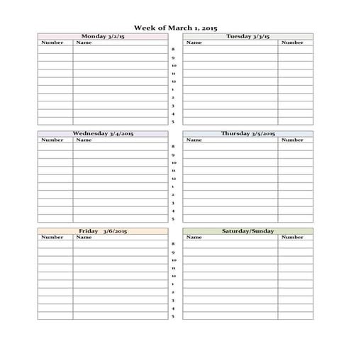 Weekly appointment sheet | PDF