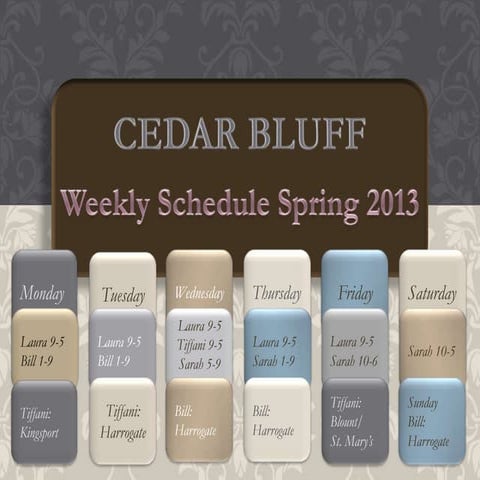 Weekly calendar spring 2013 cedar bluff