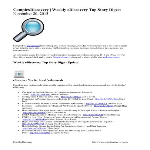 Weekly eDiscovery Top Story Digest - November 20, 2013