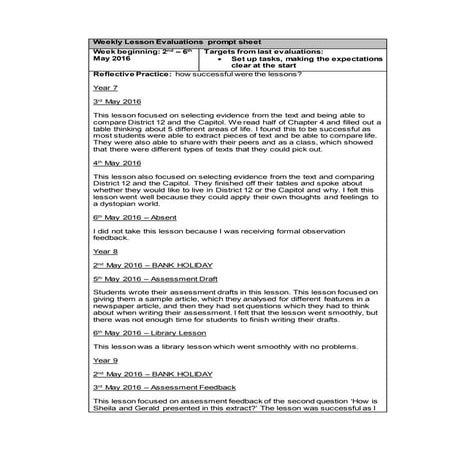 Weekly lesson evaluations 2nd - 6th may