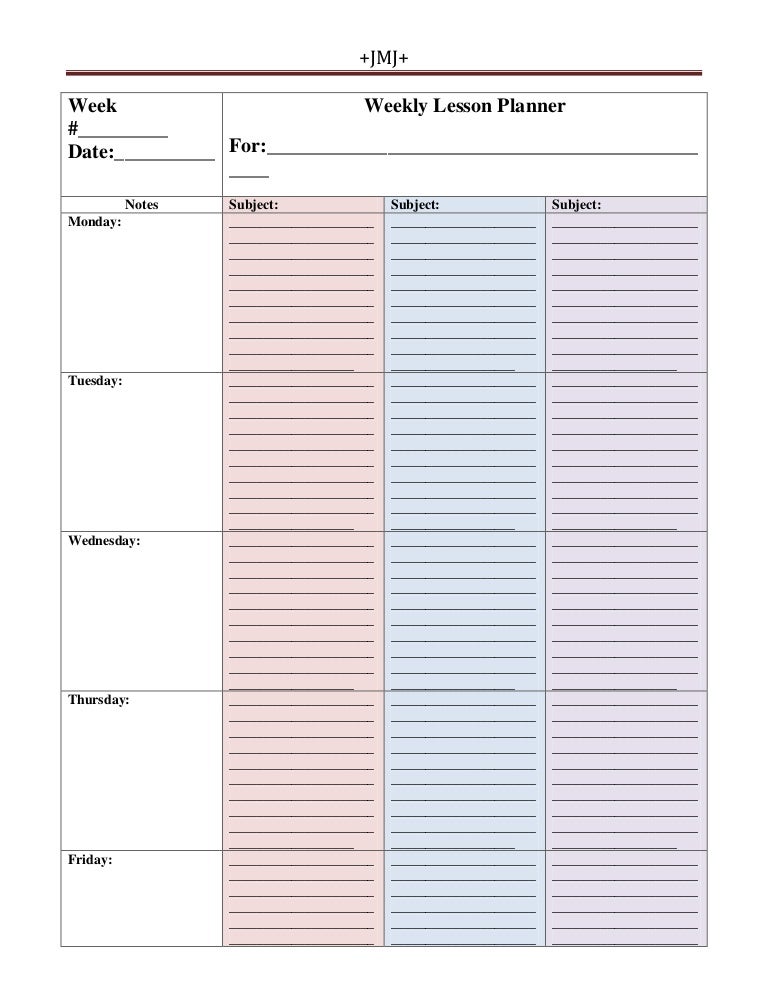 weekly lesson planner 1