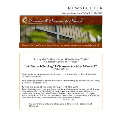 Weekly news from WCUMC Sept 22 2013