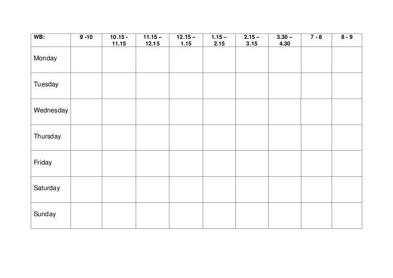 Weekly revision timetable