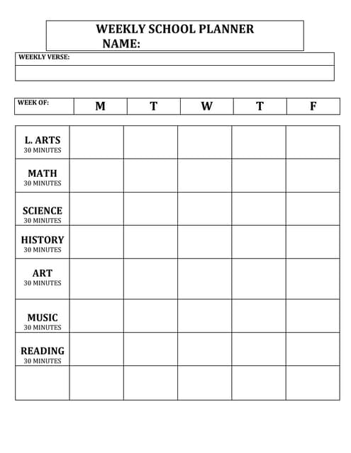 weekly school planner