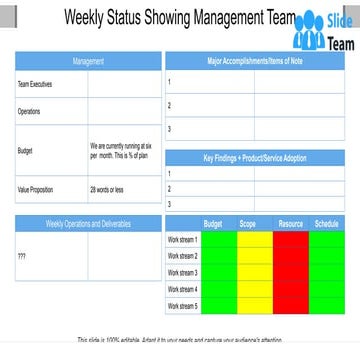 Weekly Status Showing Management Team
