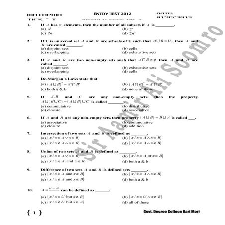 Sets answer | PDF