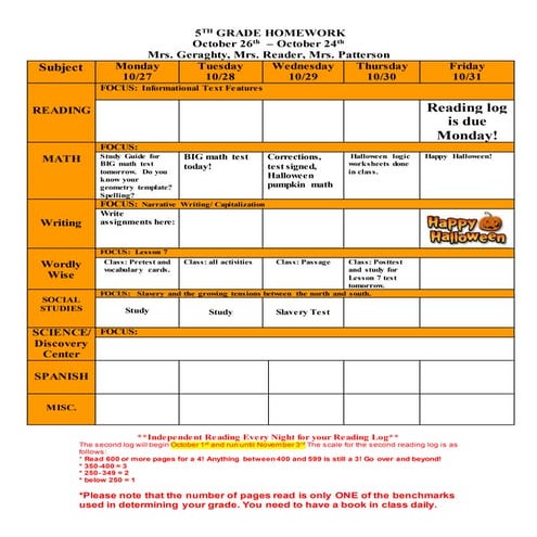 Week of October 27th