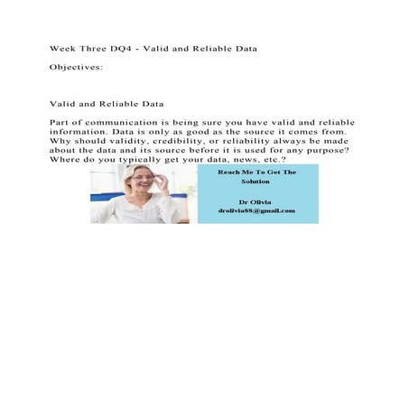 Week Three DQ4 - Valid and Reliable DataObjectivesValid.docx