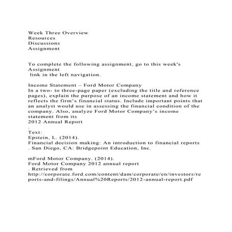 Week Three OverviewResourcesDiscussionsAssignmentTo co.docx