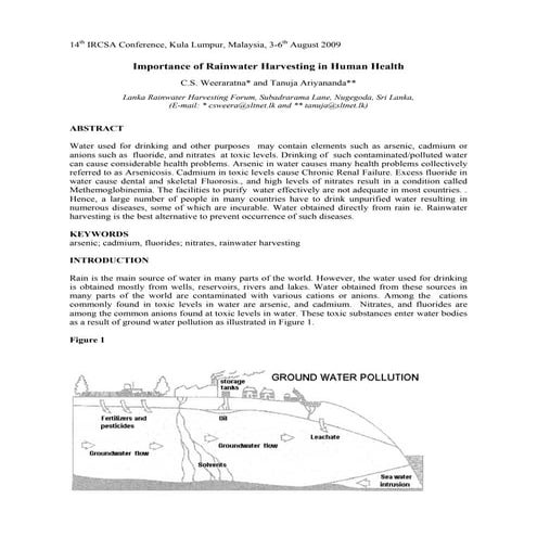 Malaysia;  Importance of Rainwater Harvesting in Human Health