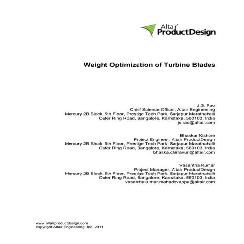 Weight Optimization of Turbine Blades - Technical Paper
