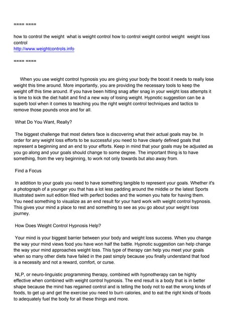 what is weight control