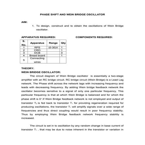 Wein bridge oscillator old rev