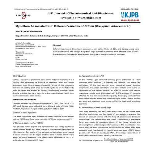 Mycoflora associated with different varieties of cotton
