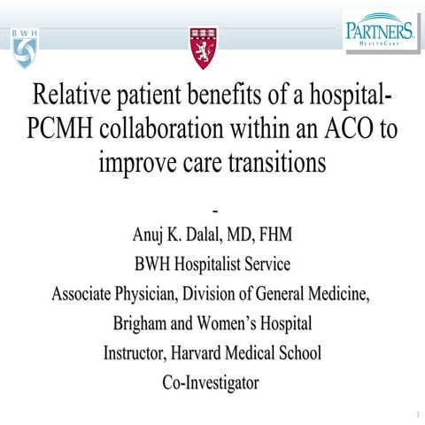 Weitzman 2013 Relative patient benefits of a hospital-PCMH collaboration with...