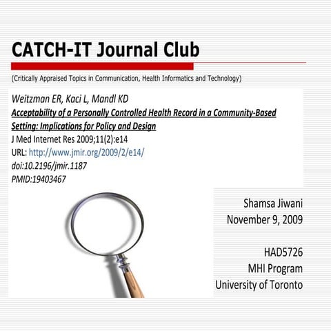 CATCH-IT Journal Club presentation Shamsa Jiwani