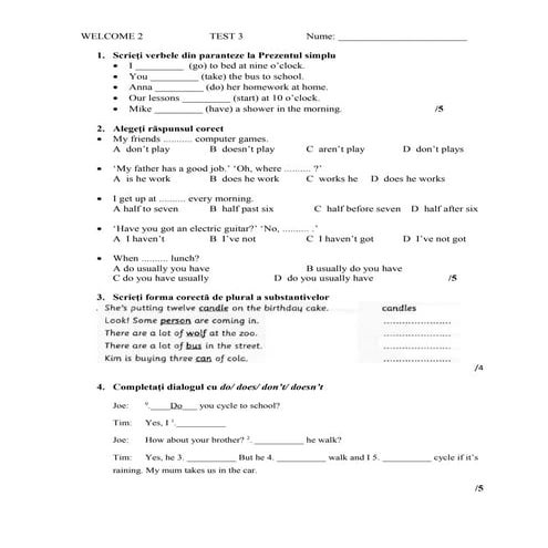 Welcome 2 test present simple test 3