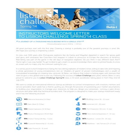Instructors Welcome Letter to Lisbon Challenge Spring'14 Class