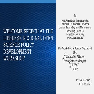 Welcome Speech At The Libsense Regional Open Science Policy Development Workshop