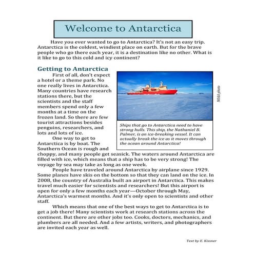 Welcome to Antarctica: Informational Text