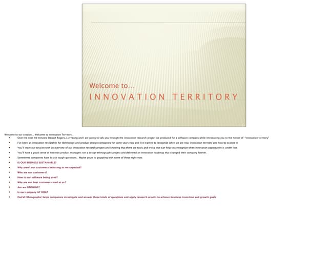 Welcome to Innovation Territory - ProductCamp Vancouver 2013