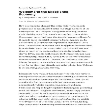 Welcome to the Experience Economy - the article