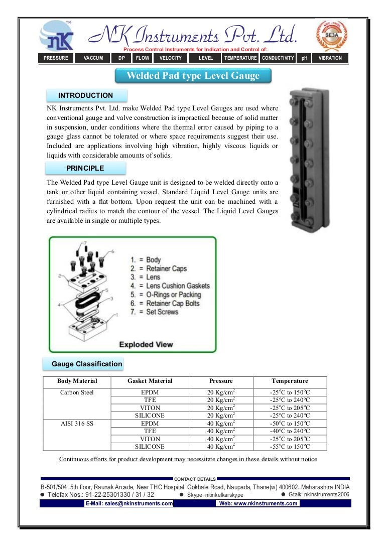 Welded Pad type Level Gauge