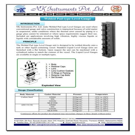 Welded Pad type Level Gauge