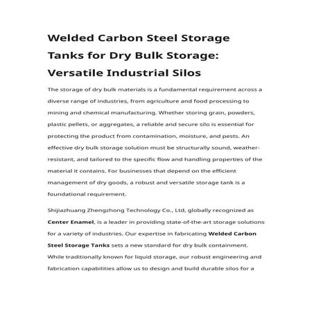 Welded Carbon Steel Storage Tanks for Dry Bulk Storage Versatile ...