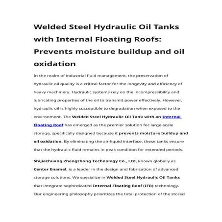 Welded Steel Hydraulic Oil Tanks with Internal Floating Roofs Prevents ...