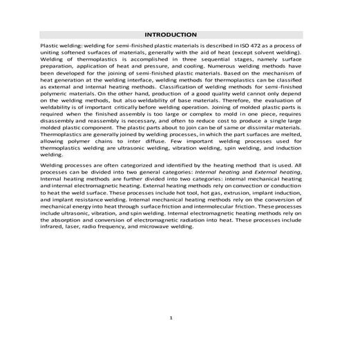Report on Welding of plastic 