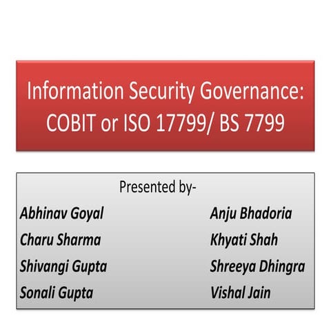 Welingkar Presentation On Cobit And Iso 1799 And Bs 7799