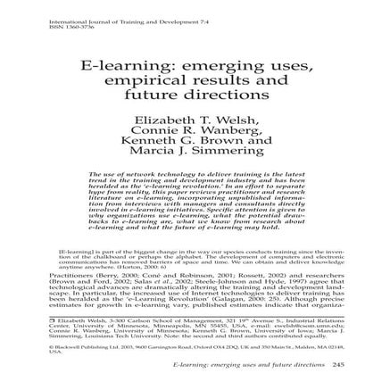 E-learning: emerging uses,empirical results and future directions. 