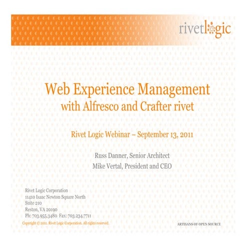 Web Experience Management with Alfresco and Crafter rivet
