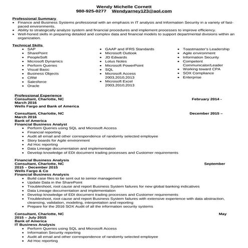 Wendy cornett resume finance updated feb 2016