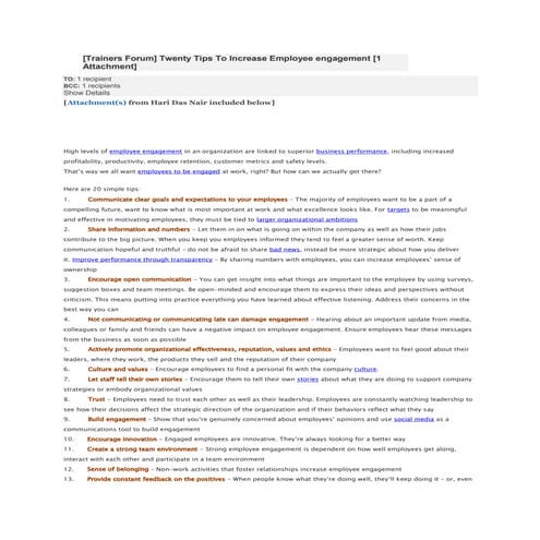 Wenty tips to increase employee engagement