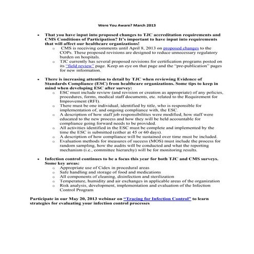 Were You Aware? March 2013