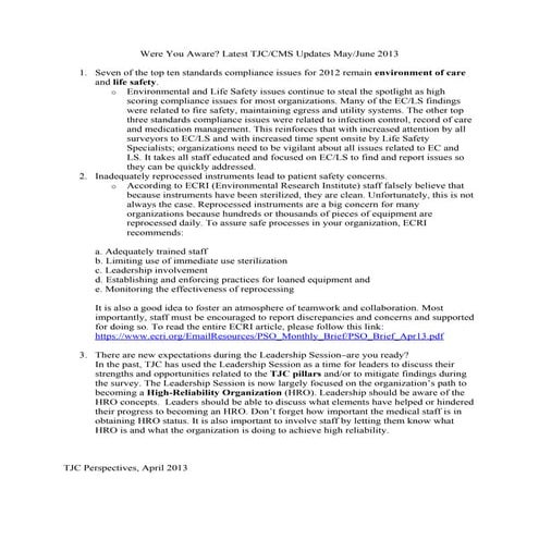 Latest TJC/CMS Updates from Courtemanche & Associates