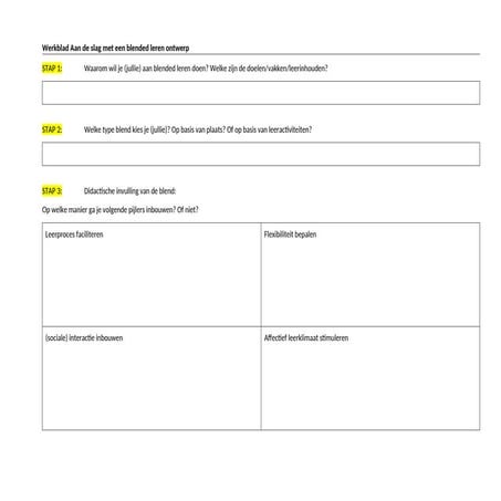 Werkblad Aan de slag met een blended leren ontwerp