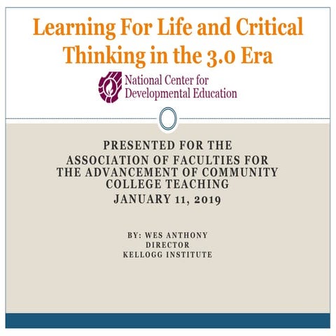 Learning for Life and Critical Thinking in the Web 3.0 Era Keynote Address