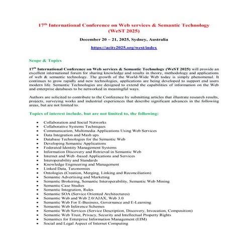 17th International Conference on Web services & Semantic Technology (WeST 2025)