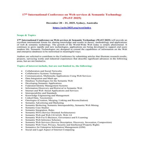 17th International Conference on Web services & Semantic Technology (WeST 2025)
