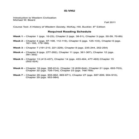 Western Civilization Reading Schedule
