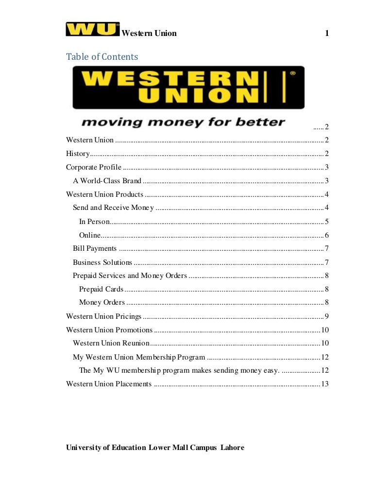 Western Union Project On 4 P S Of Marketing