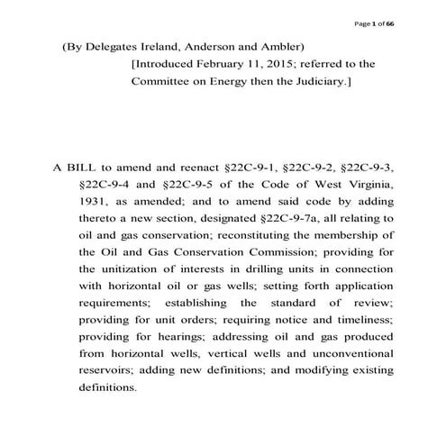 WV House Bill 2688 - Provides for Forced Pooling of Shale 