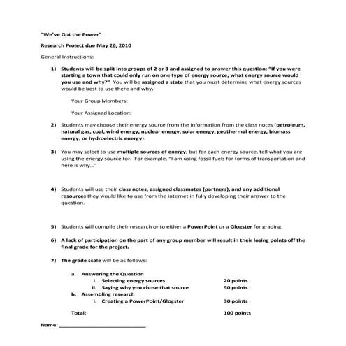 We've got the power instructions and rubric