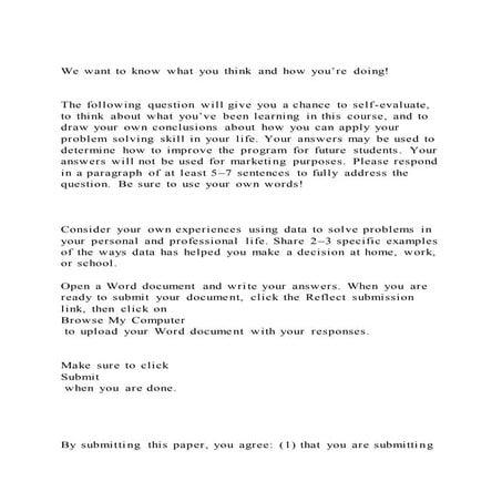 We want to know what you think and how you’re doing!the foll